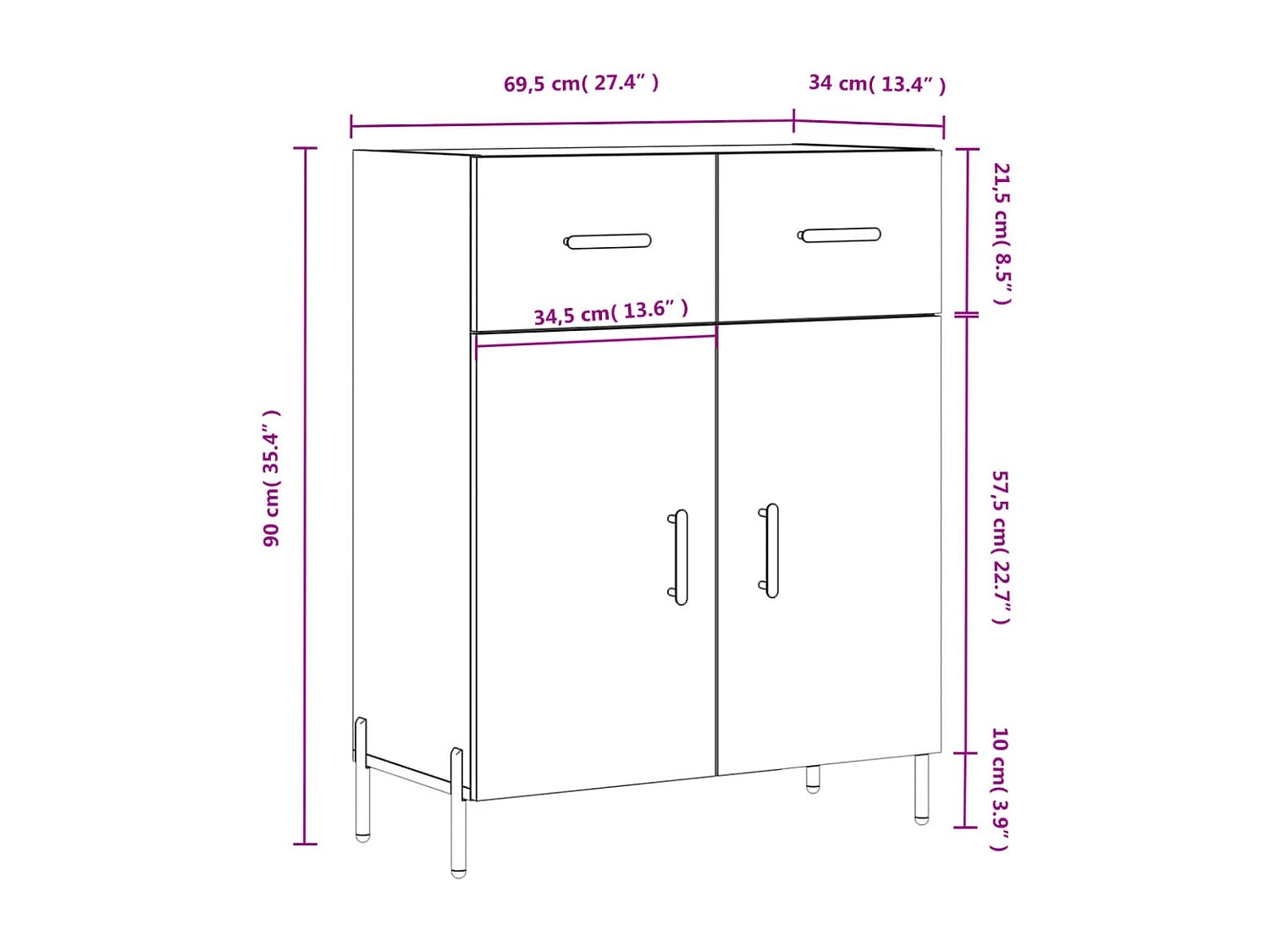 Buffet sonoma gris 69,5x34x90 cm bois d'ingénierie