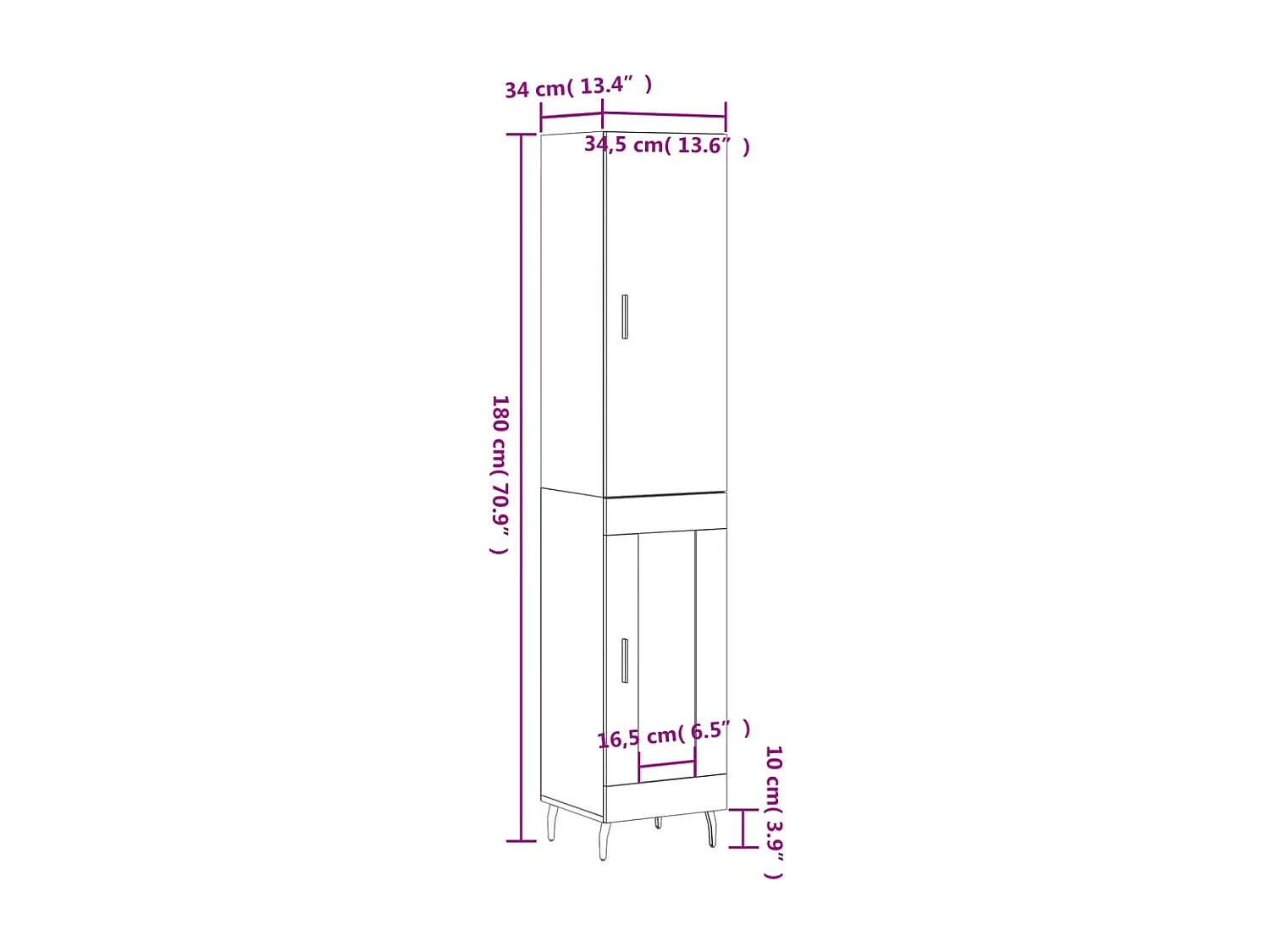 Buffet haut Gris béton 34,5x34x180 cm Bois d'ingénierie