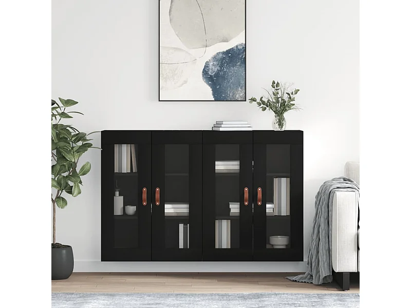 Wandschränke 2 Stk. Schwarz Holzwerkstoff