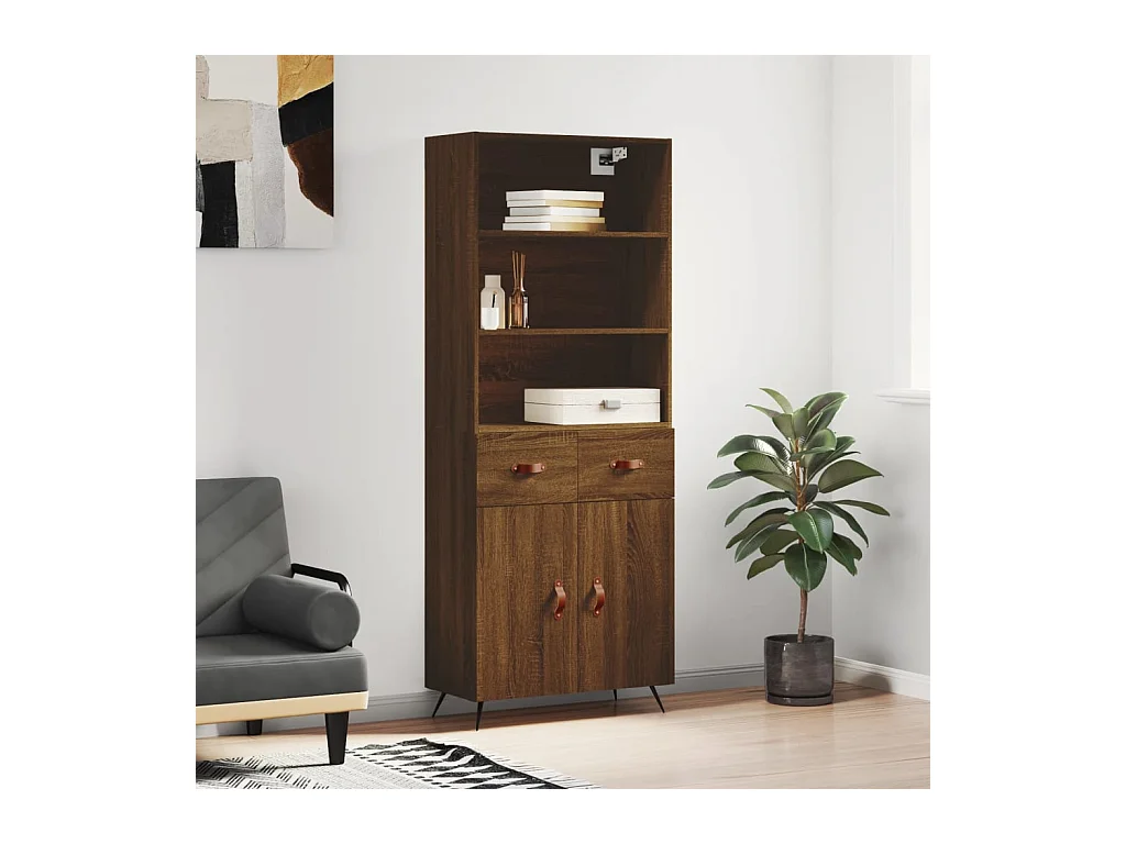 Credenza Rovere Marrone 69,5x34x180 cm in Legno Multistrato