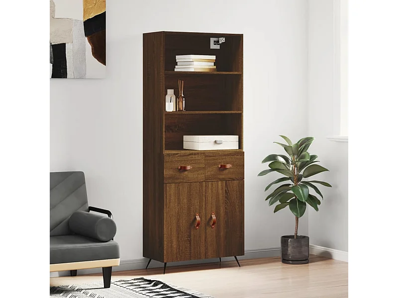 Buffet haut Chêne marron 69,5x34x180 cm Bois d'ingénierie