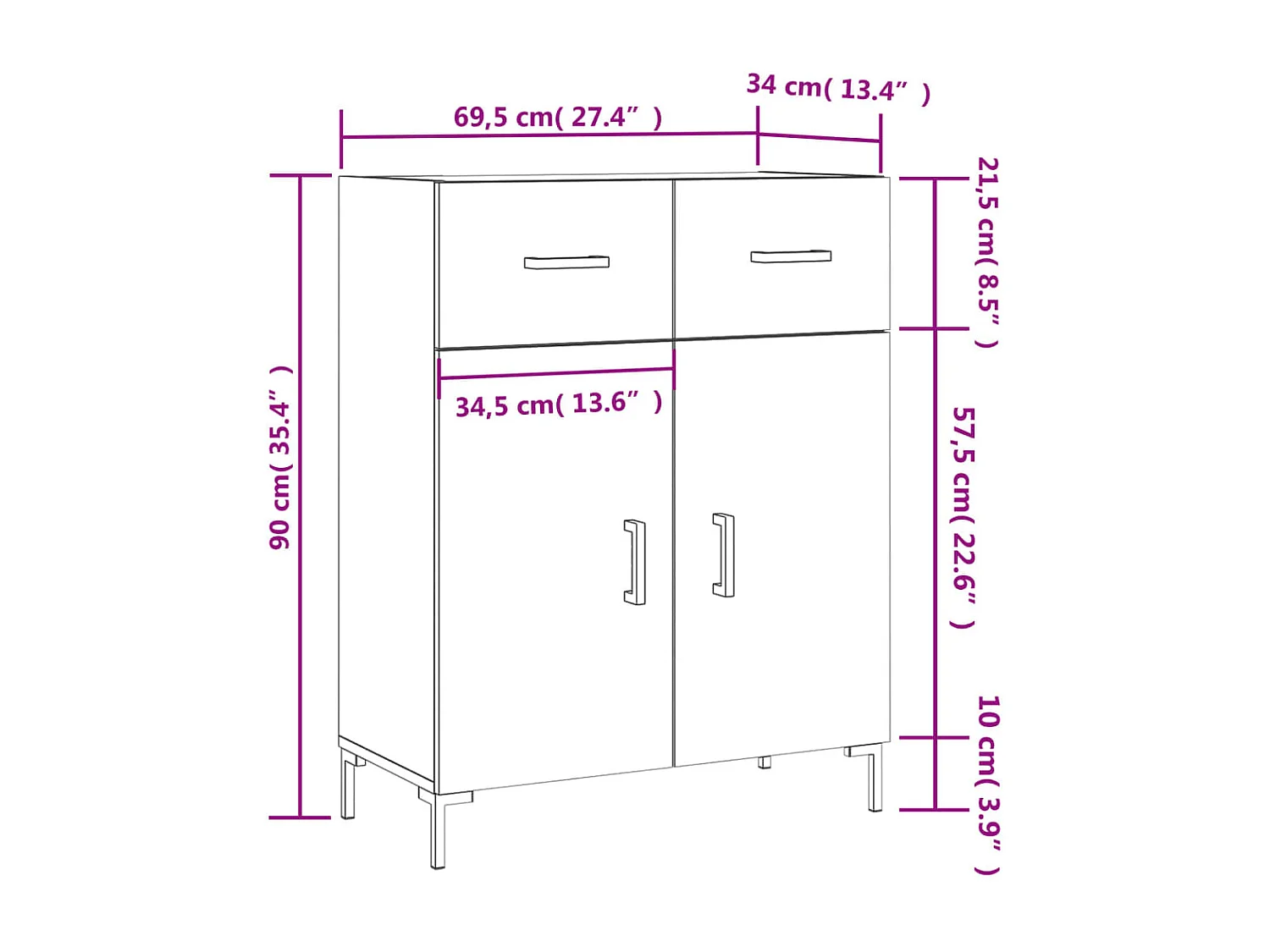 Buffet Blanc brillant 69,5x34x90 cm Bois d'ingénierie