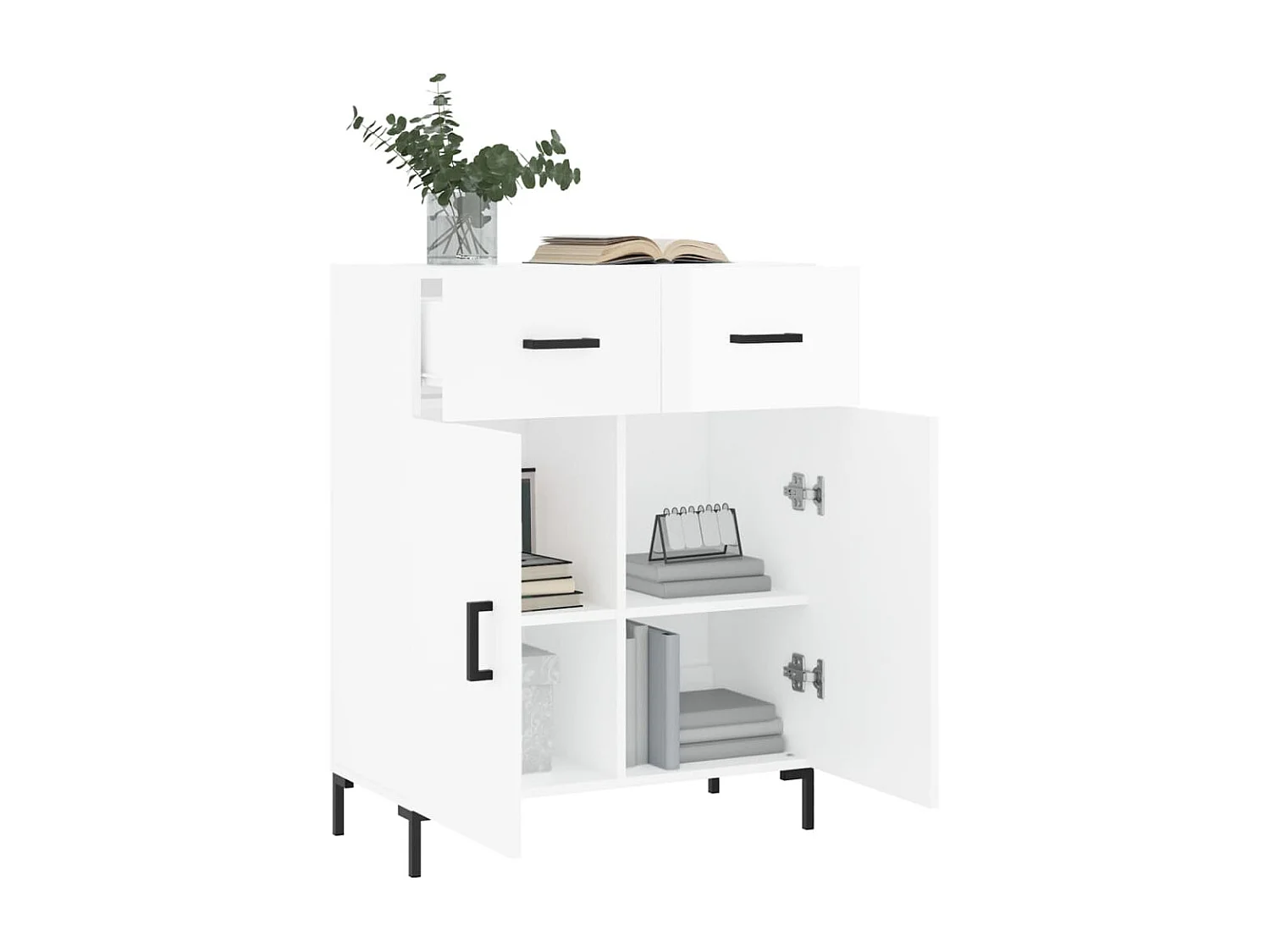 Buffet Blanc brillant 69,5x34x90 cm Bois d'ingénierie