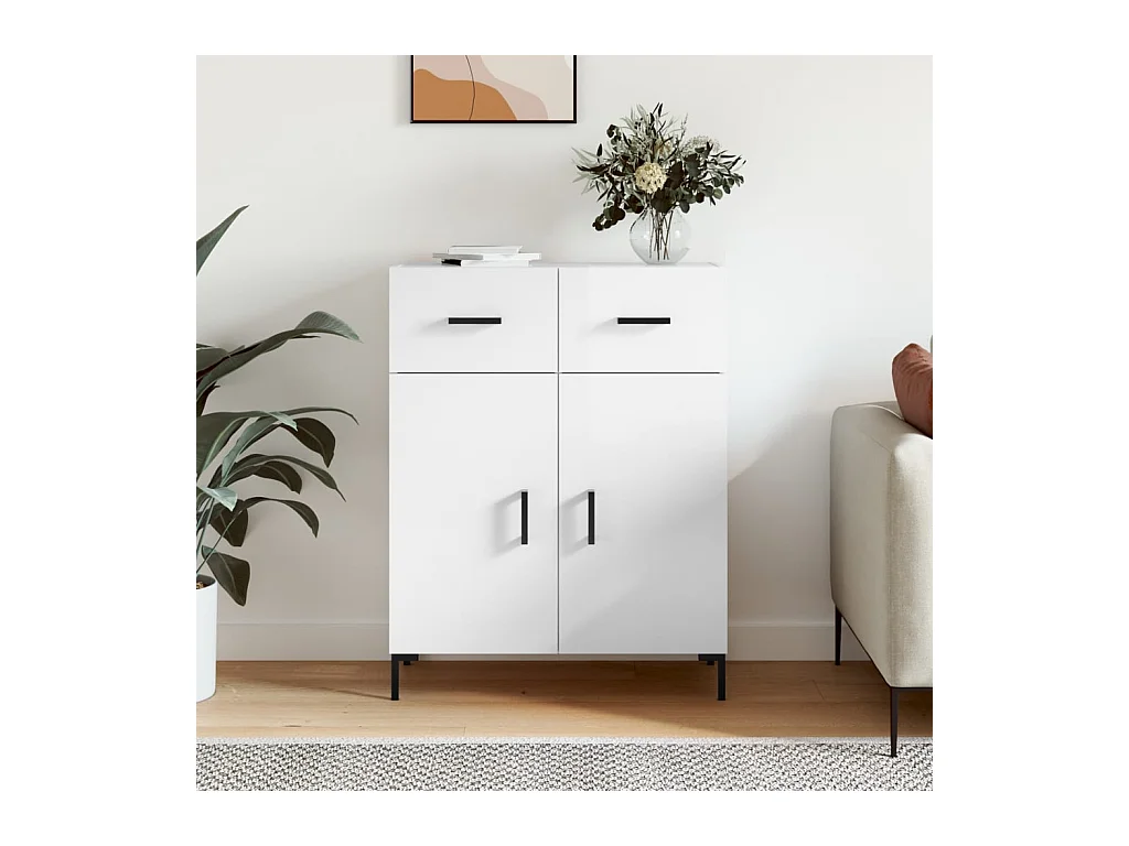 Buffet Blanc brillant 69,5x34x90 cm Bois d'ingénierie