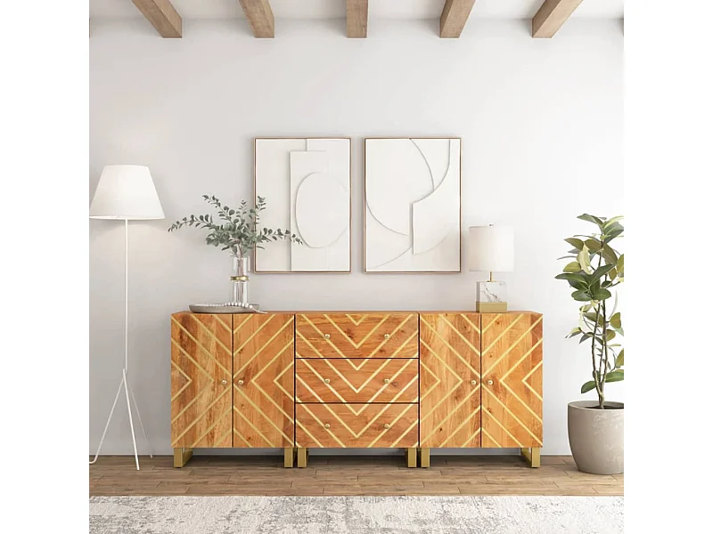 Mobiletti 3pz Marrone e Nero 60x33,5x75 cm Legno Massello Mango