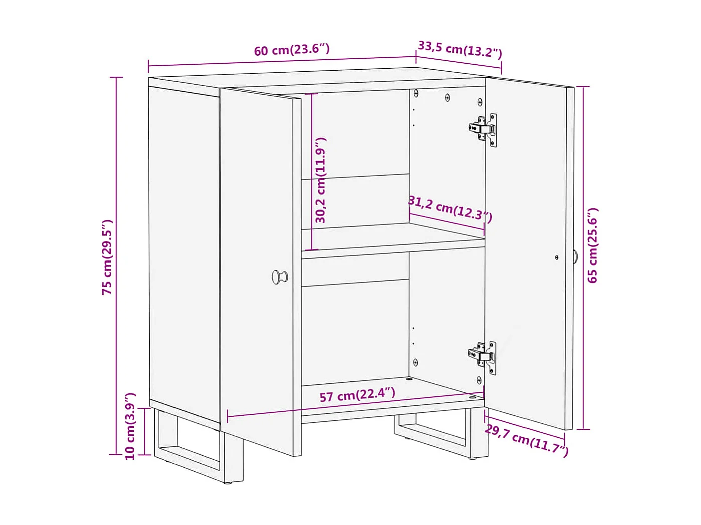Mobiletti 3pz Marrone e Nero 60x33,5x75 cm Legno Massello Mango