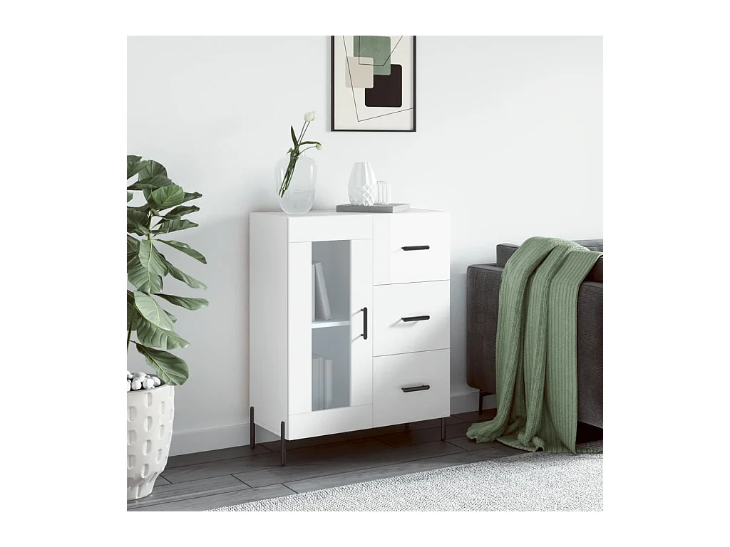 Buffet Blanc brillant 69,5x34x90 cm Bois d'ingénierie