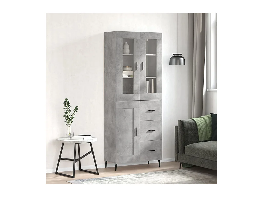 Hoge kast 69,5x34x180 cm bewerkt hout betongrijs
