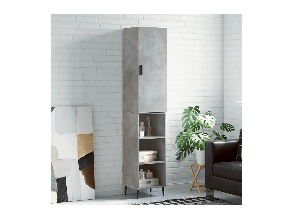 Hoge kast 34,5x34x180 cm bewerkt hout betongrijs