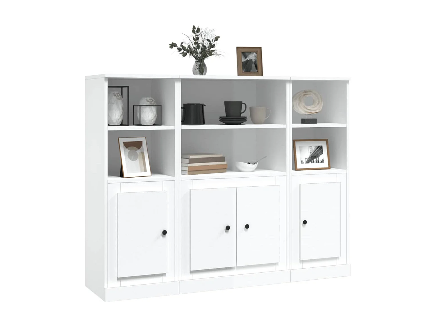 Credenze 3 pz Bianco Lucido in Legno Multistrato