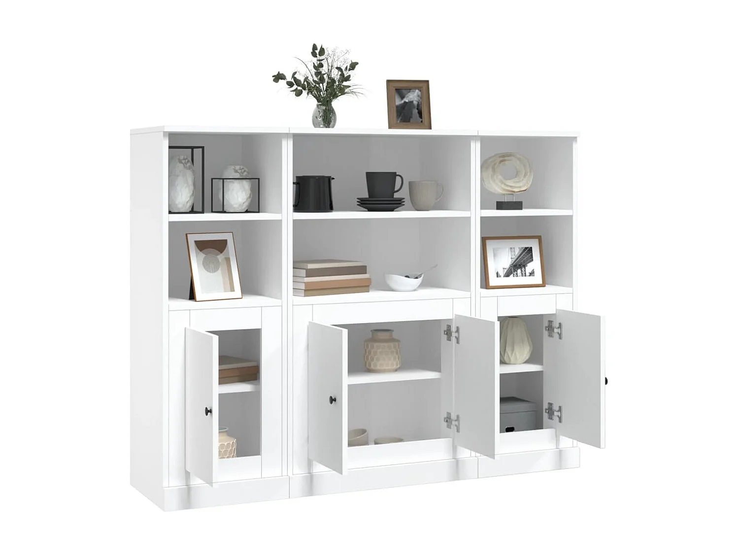 Credenze 3 pz Bianco Lucido in Legno Multistrato