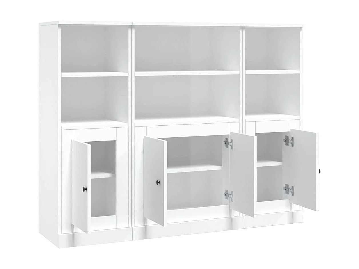 Credenze 3 pz Bianco Lucido in Legno Multistrato