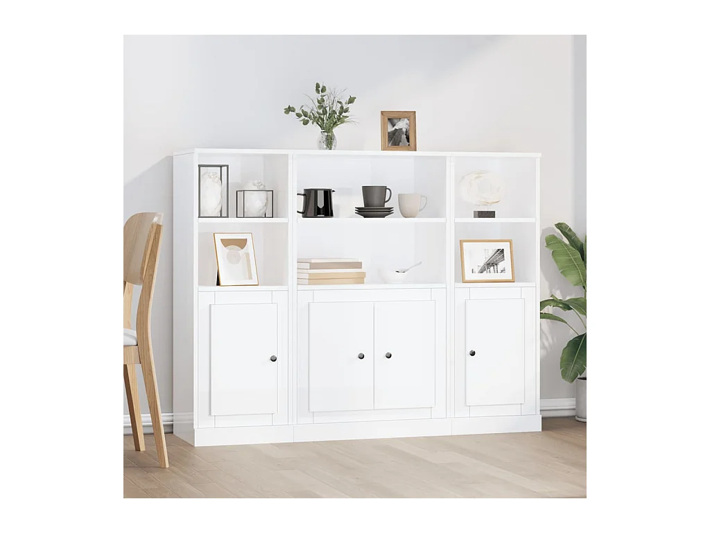 Buffets 3 pcs blanc brillant bois d'ingénierie