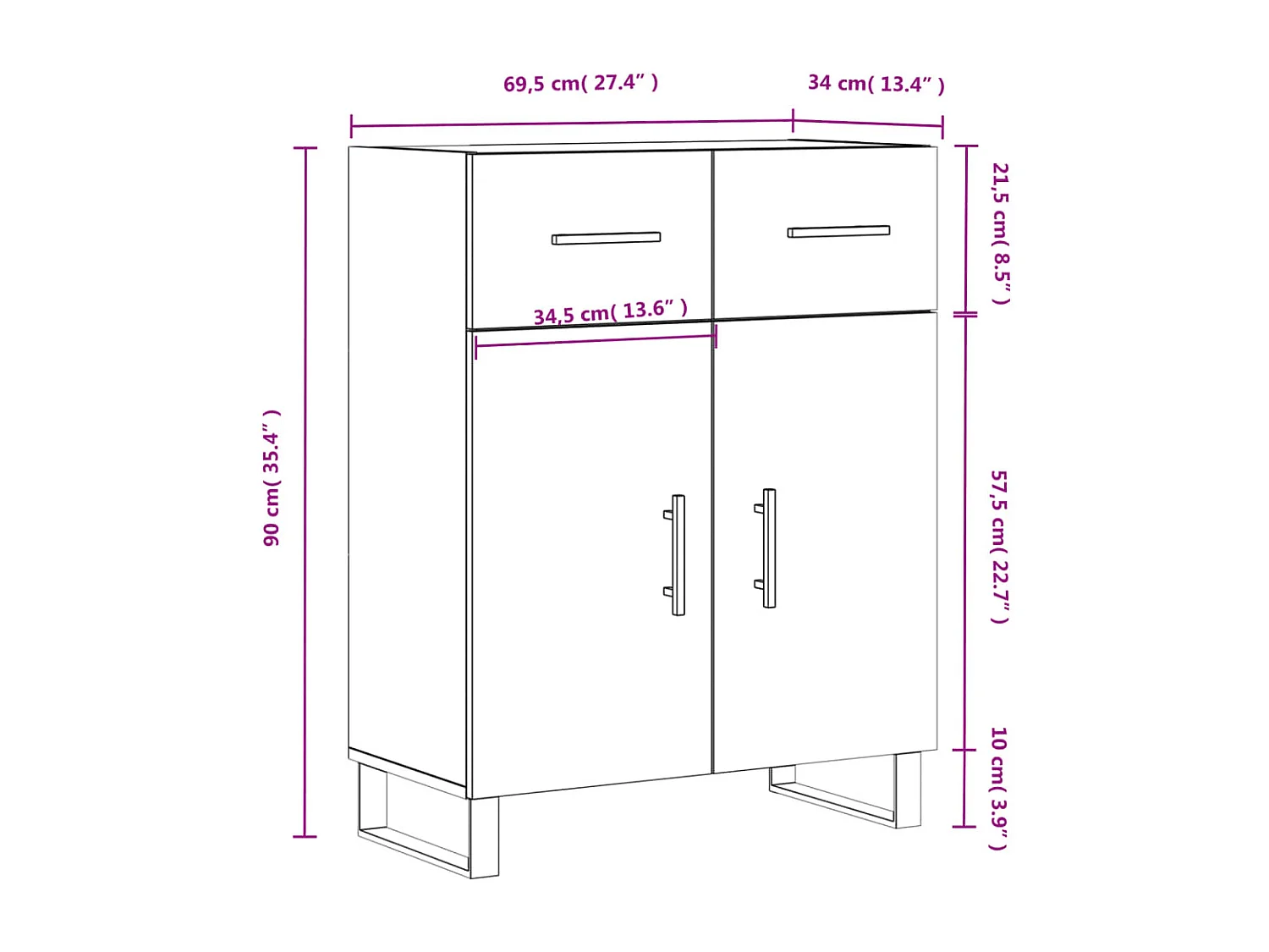 Buffet gris béton 69,5x34x90 cm bois d'ingénierie