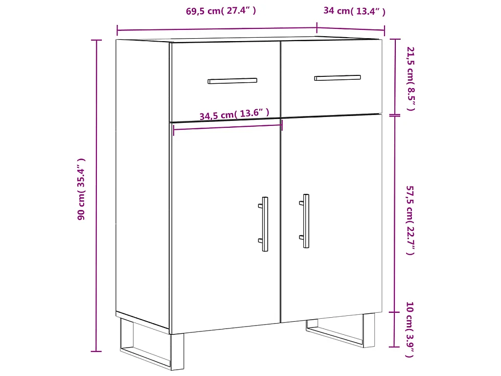 Dressoir 69,5x34x90 cm bewerkt hout betongrijs