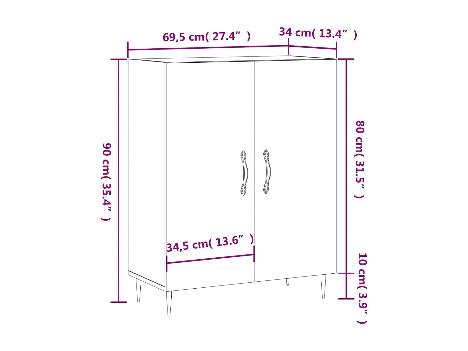 Dressoir 69,5x34x90 cm bewerkt hout betongrijs