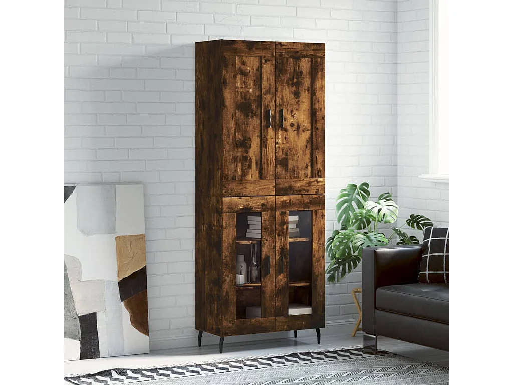 Buffet haut Chêne fumé 69,5x34x180 cm Bois d'ingénierie