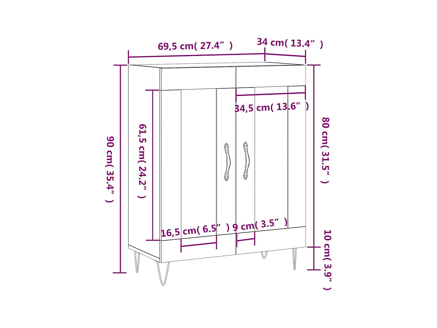 Buffet Chêne Sonoma Chêne sonoma 69,5 x 34 x 90 cm