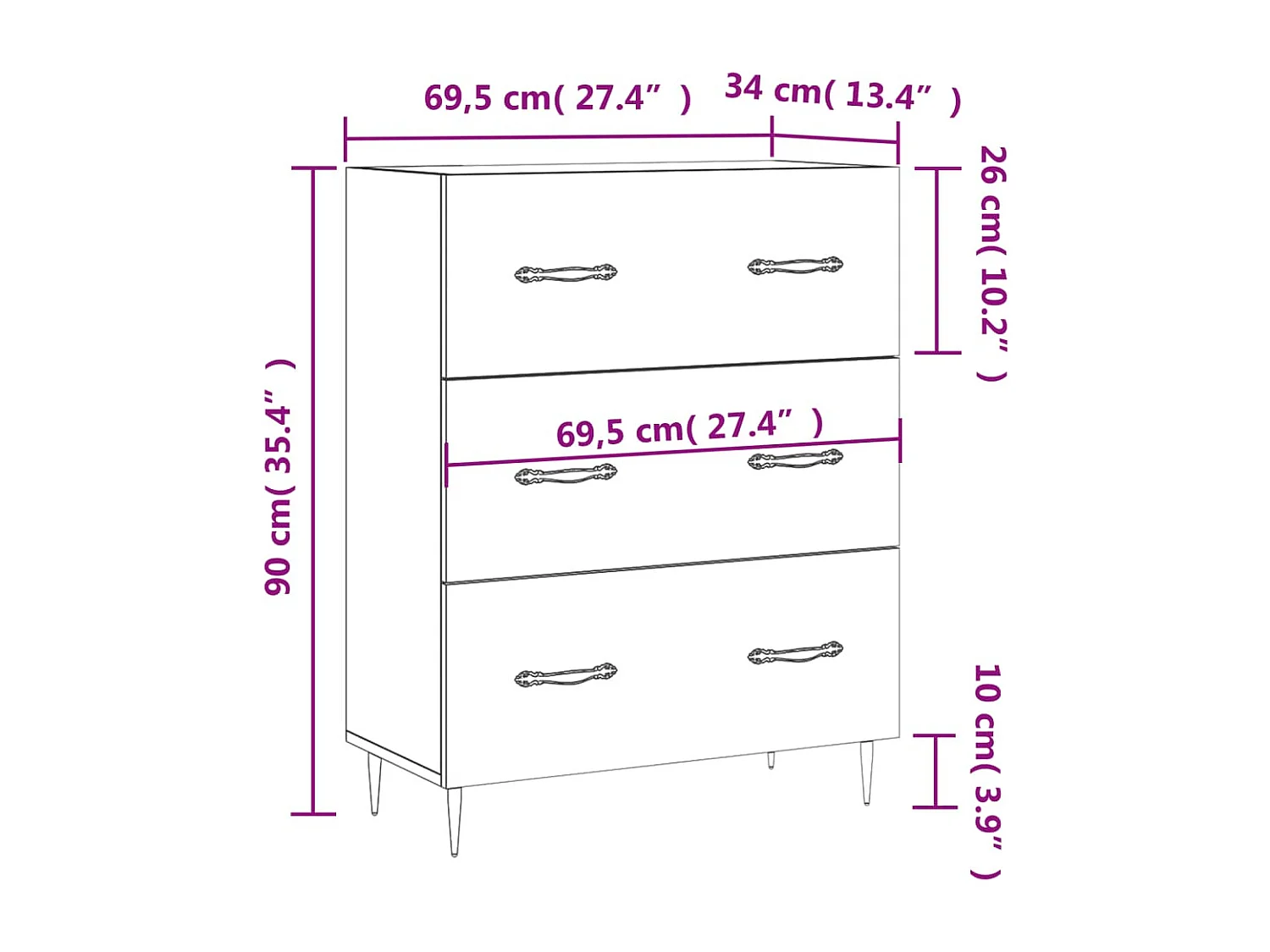 Buffet chêne fumé 69,5x34x90 cm bois d'ingénierie