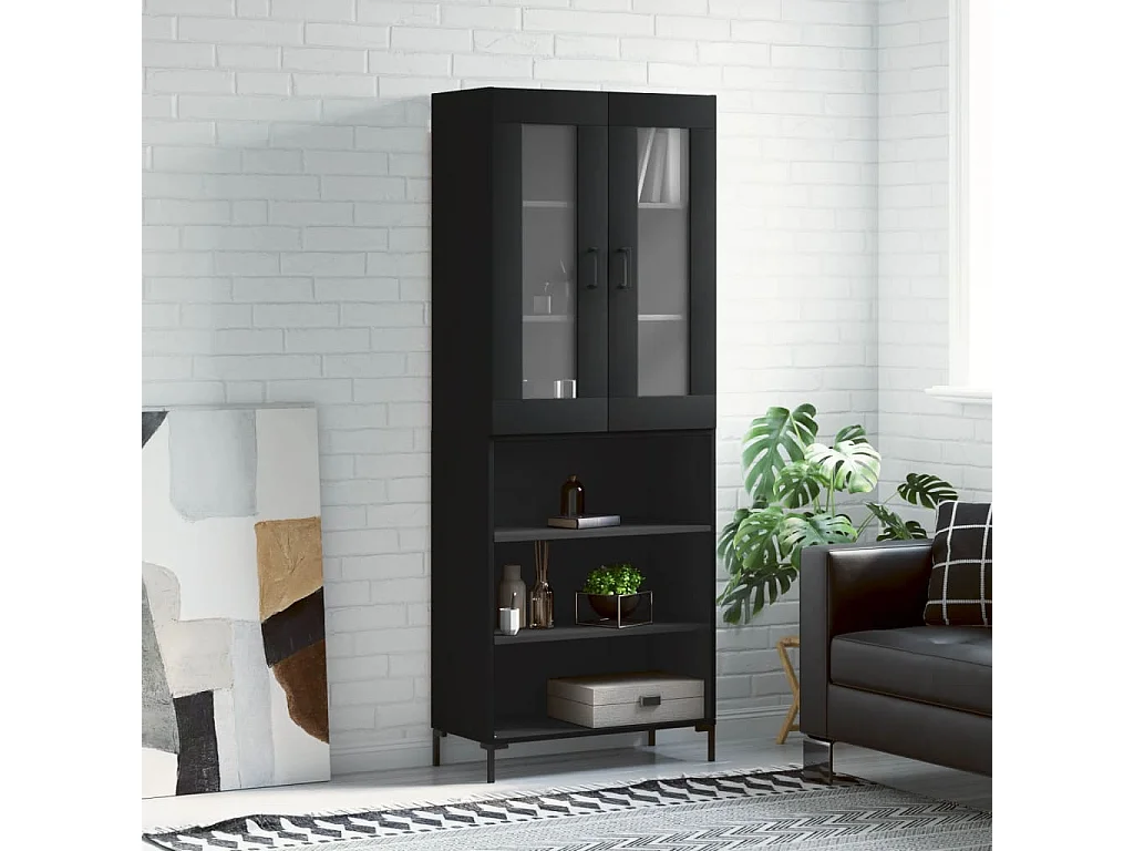 Credenza Nera 69,5x34x180 cm in Legno Multistrato