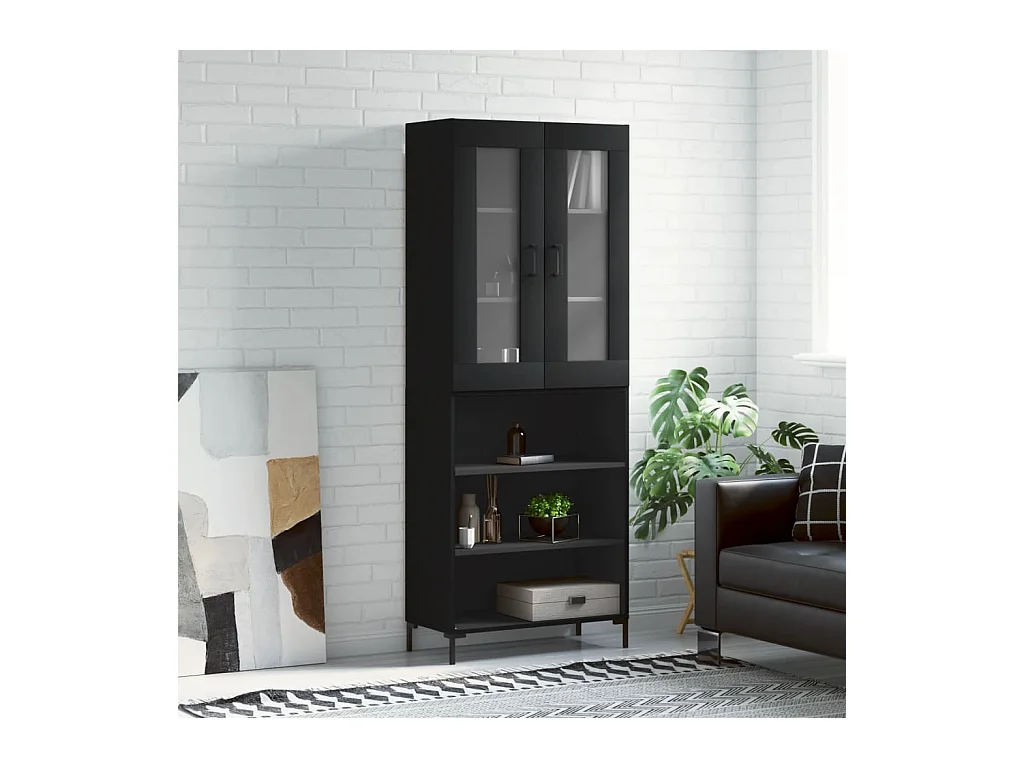 Buffet haut Noir 69,5x34x180 cm Bois d'ingénierie