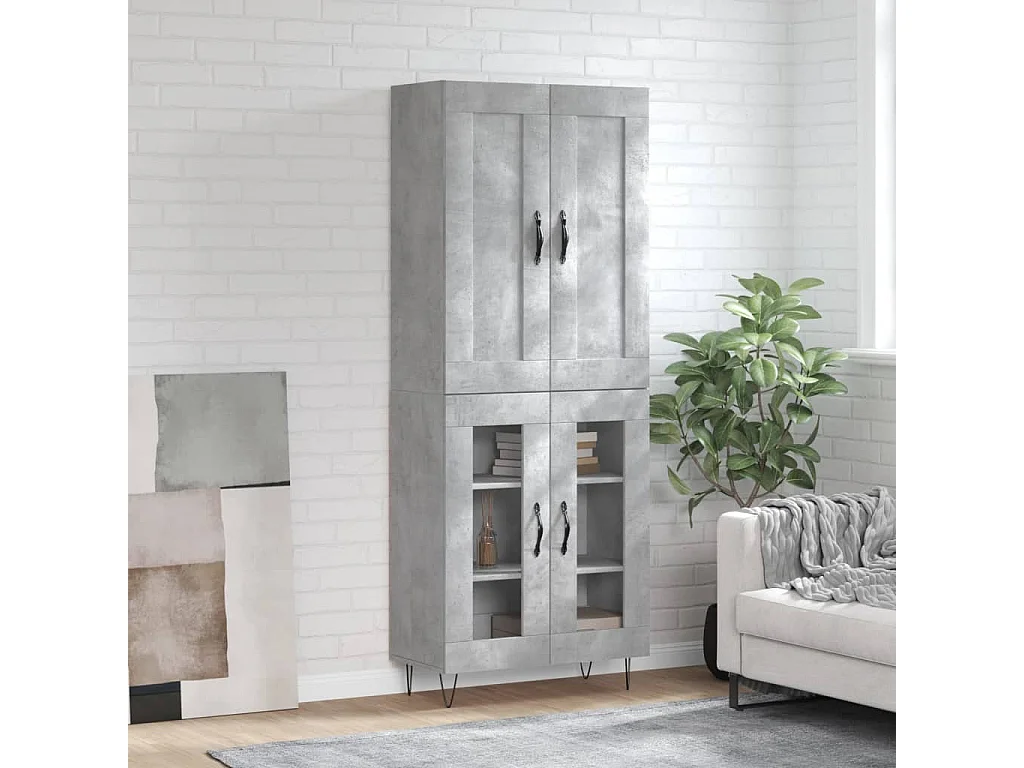 Buffet haut Gris béton 69,5x34x180 cm Bois d'ingénierie