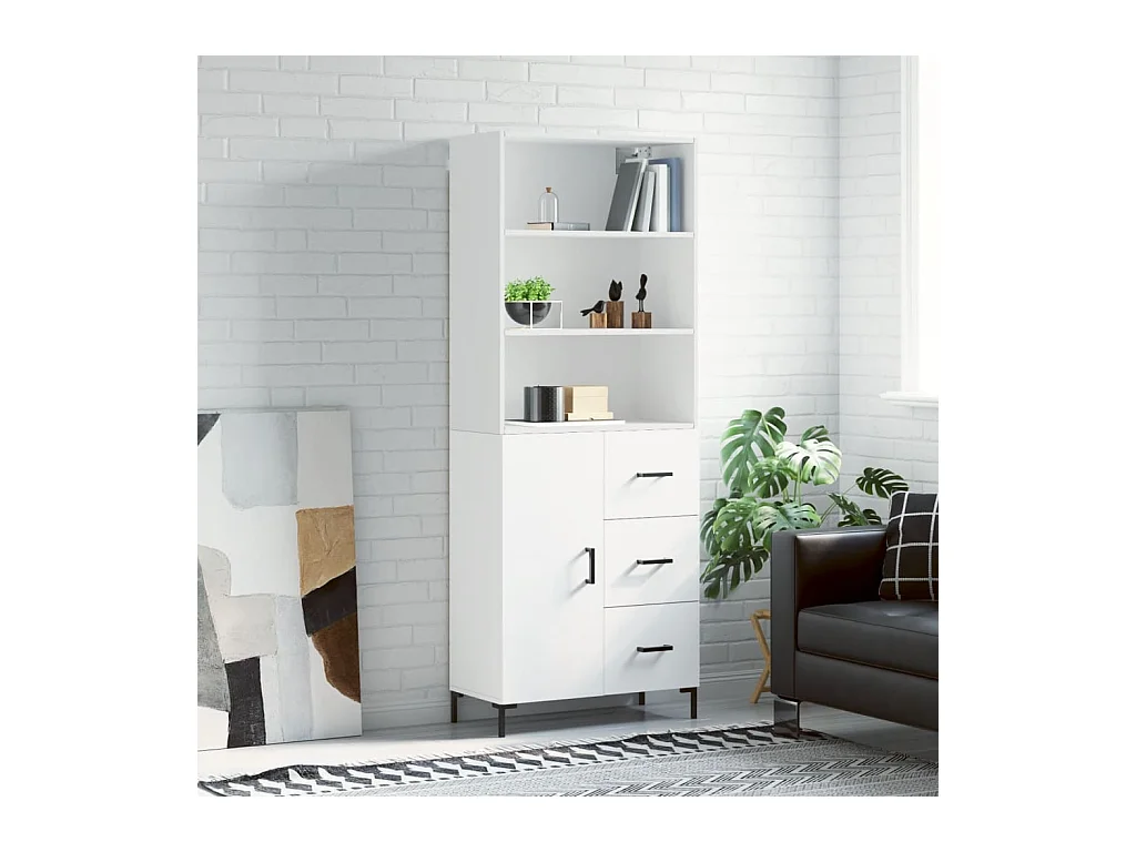 Hoge kast 69,5x34x180 cm bewerkt hout wit