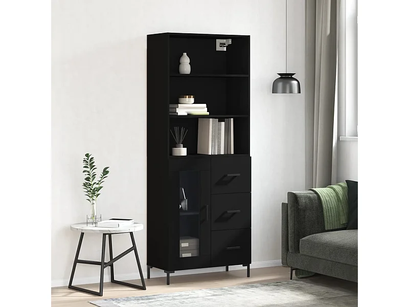 Highboard Schwarz 69,5x34x180 cm Holzwerkstoff