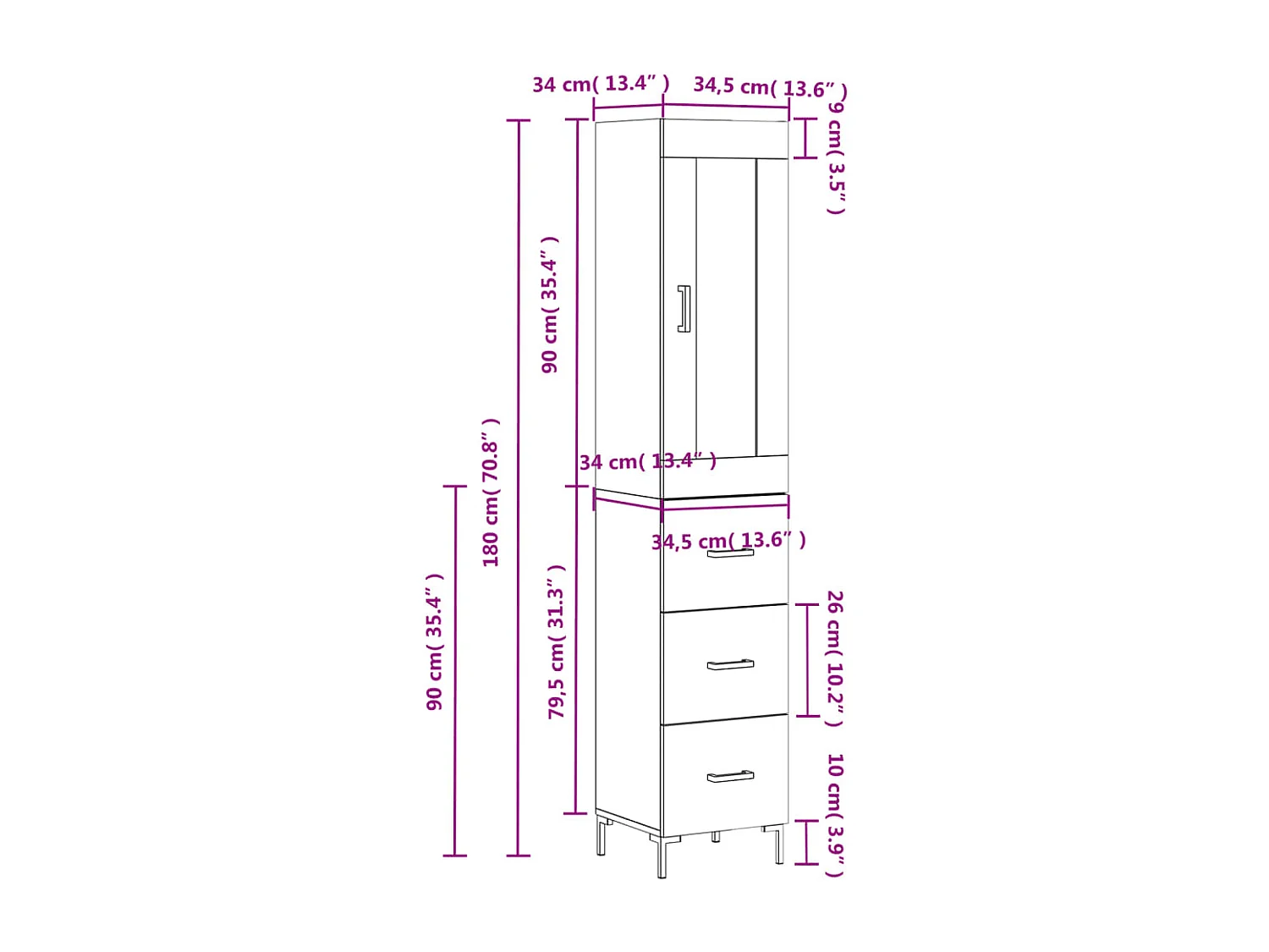 Aparador de madera contrachapada roble Sonoma 34,5x34x180 cm