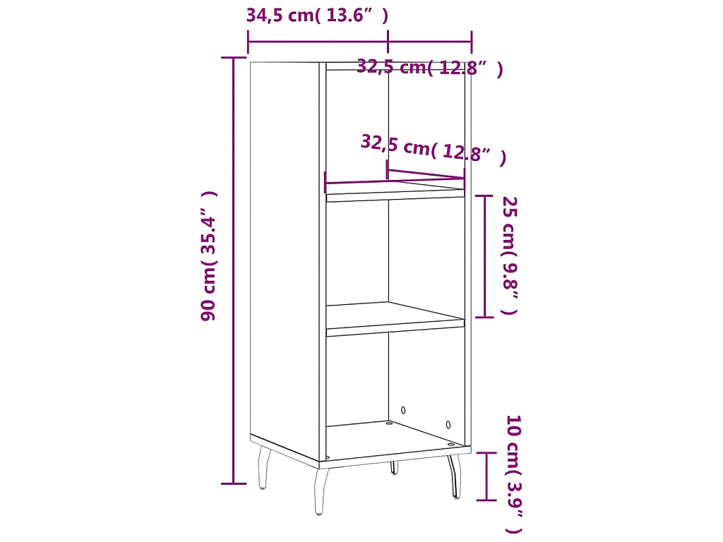 Dressoir 34,5x32,5x90 cm bewerkt hout bruin eikenkleur