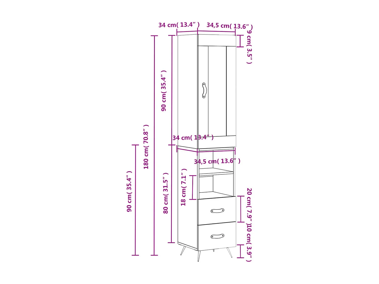 Highboard Sonoma-Eiche 34,5x34x180 cm Holzwerkstoff