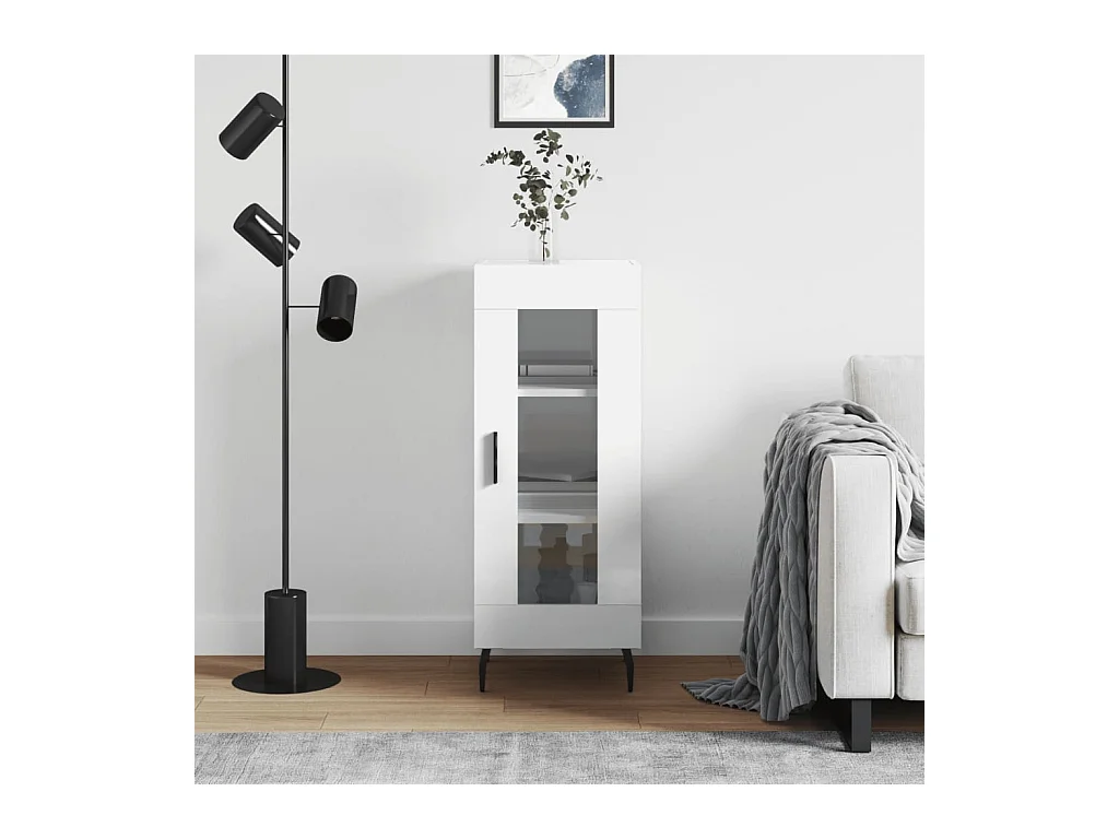 Credenza Bianco Lucido 34,5x34x90 cm in Legno Multistrato