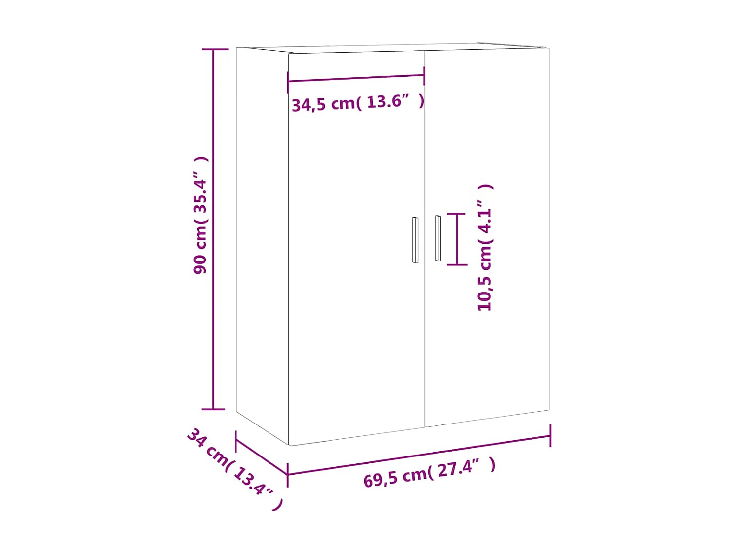 Armoire murale chêne marron 69,5x34x90 cm