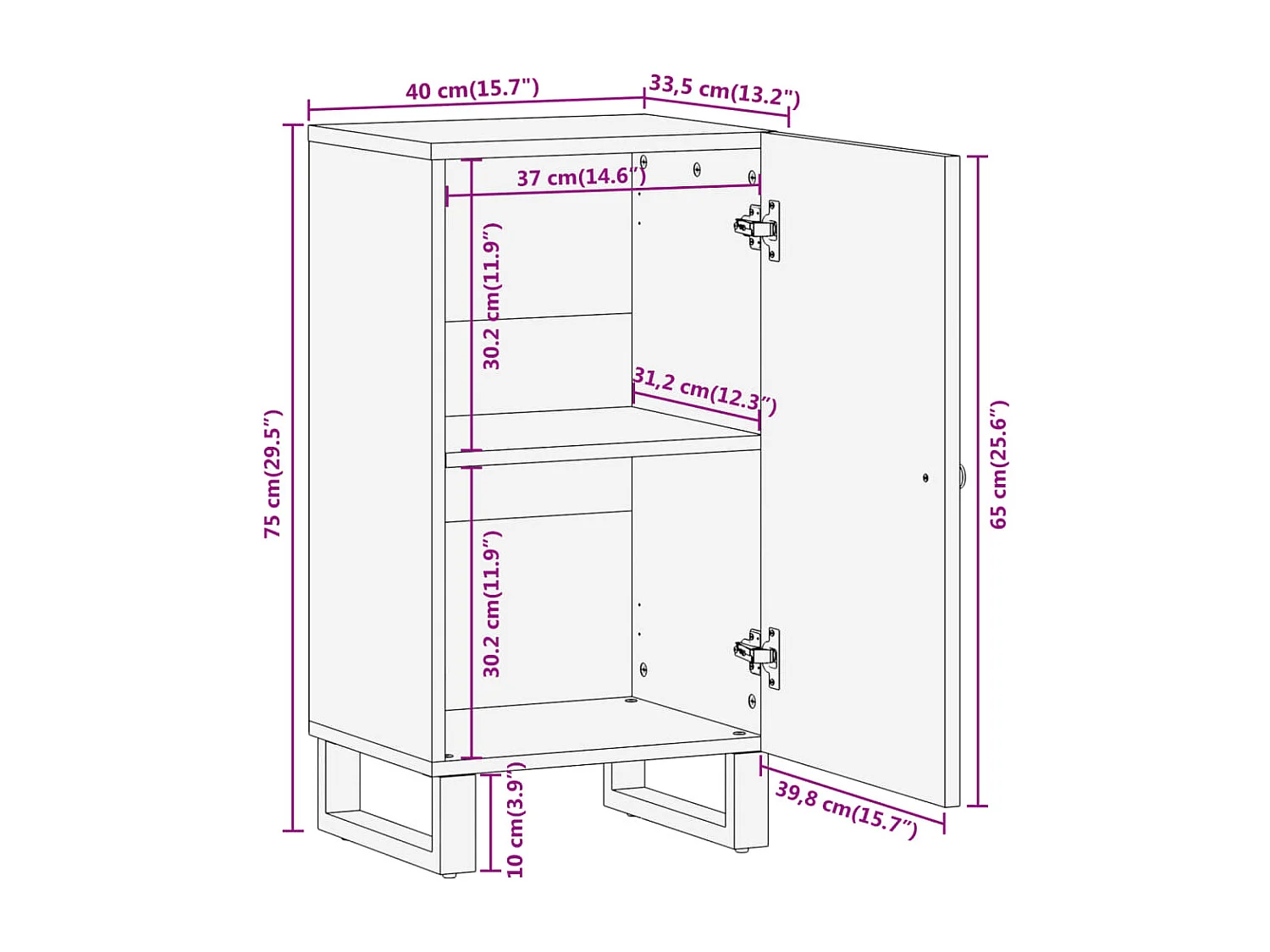Armoire latérale marron et noir 40x33,5x75 cm bois de manguier