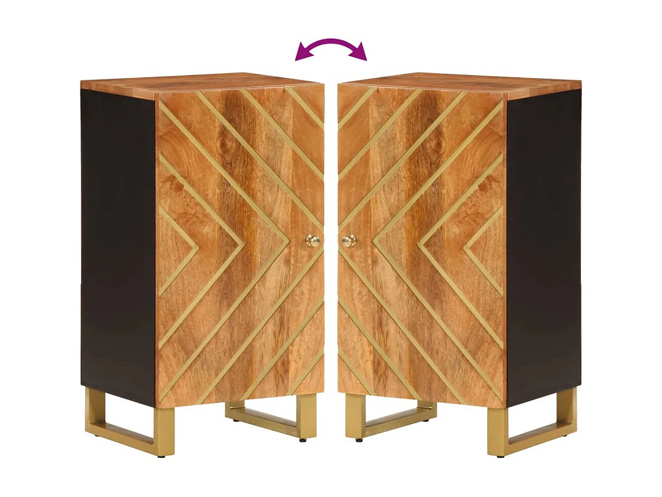 Armoire latérale marron et noir 40x33,5x75 cm bois de manguier