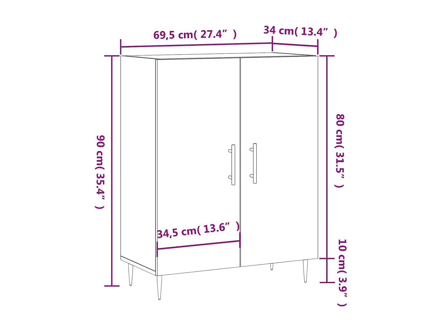 Buffet chêne sonoma 69,5x34x90 cm bois d'ingénierie