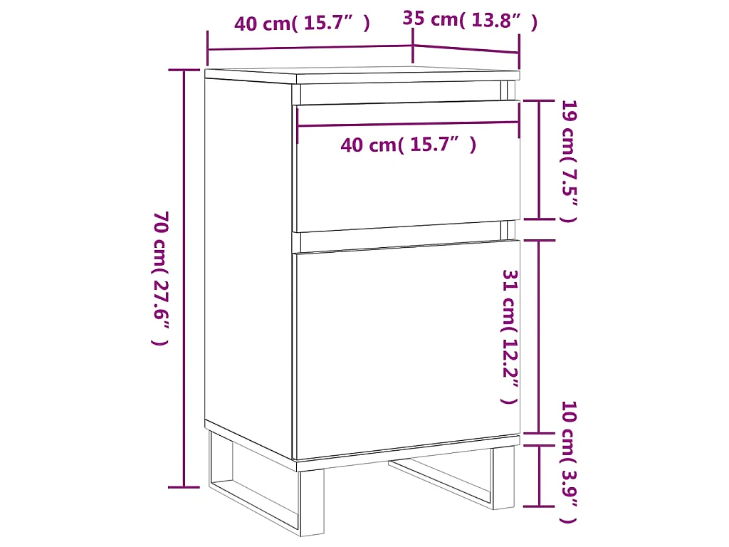 Buffet gris béton 40x35x70 cm bois d'ingénierie