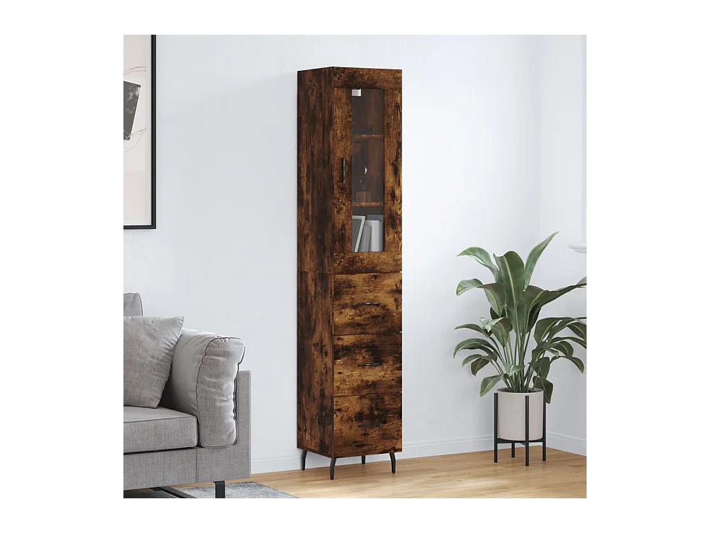 Buffet haut Chêne fumé 34,5x34x180 cm Bois d'ingénierie