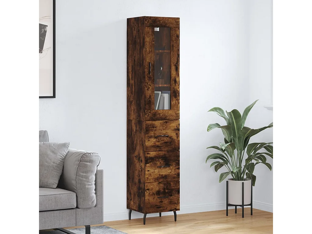 Hoge kast 34,5x34x180 cm bewerkt hout gerookt eikenkleurig
