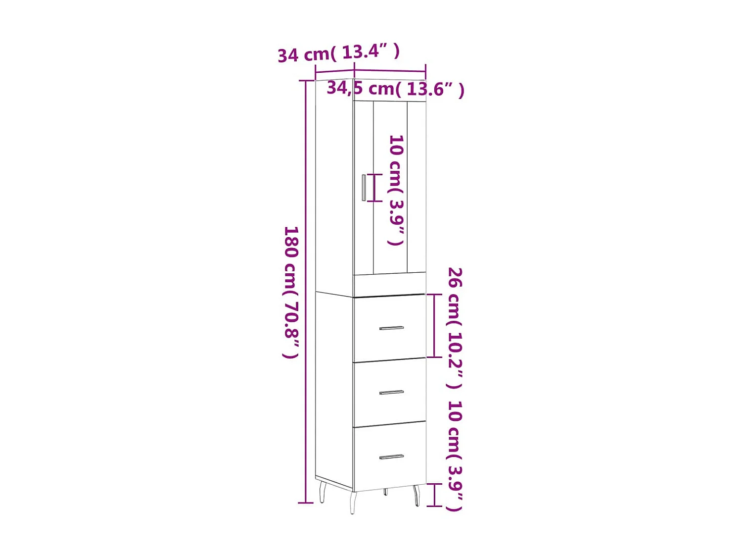 Hoge kast 34,5x34x180 cm bewerkt hout gerookt eikenkleurig