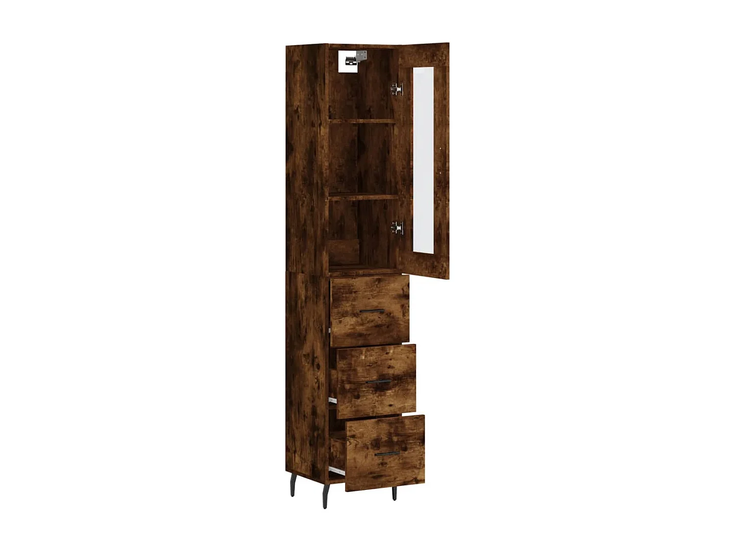 Hoge kast 34,5x34x180 cm bewerkt hout gerookt eikenkleurig