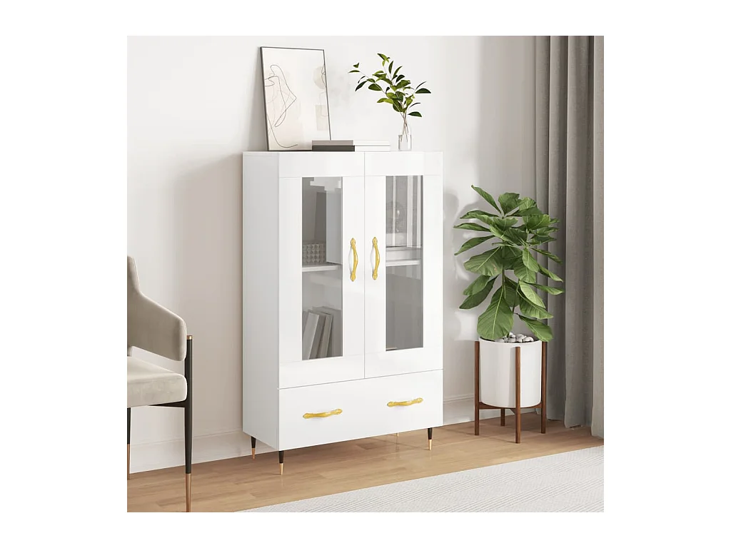 Credenza Bianco Lucido 69,5x31x115 cm in Legno Multistrato