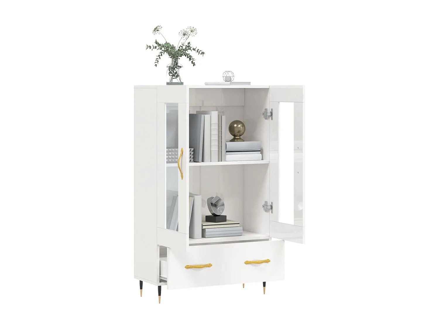 Buffet haut blanc brillant 69,5x31x115 cm bois d'ingénierie