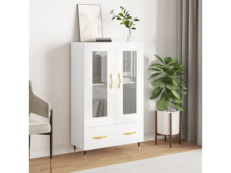 Credenza Bianco Lucido 69,5x31x115 cm in Legno Multistrato