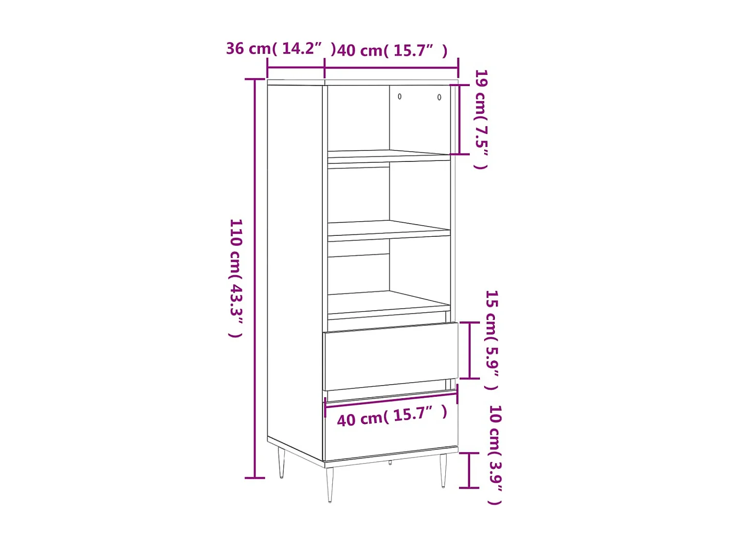 Buffet haut Chêne sonoma 40x36x110 cm Bois d'ingénierie