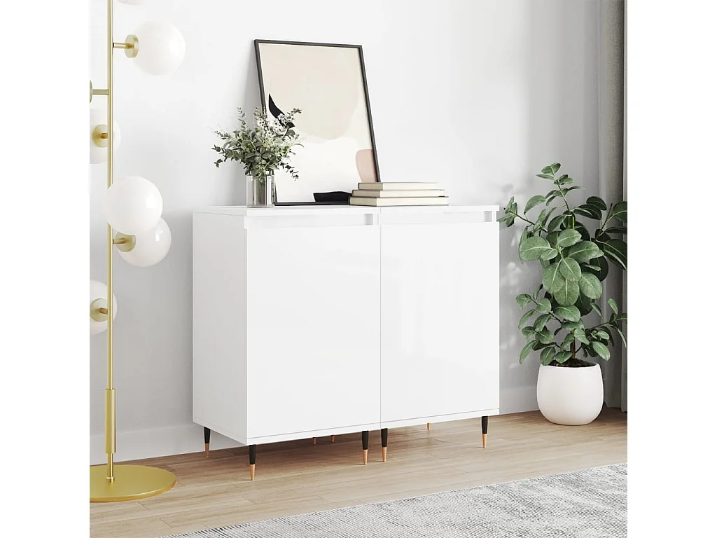 Aparadores 2 pcs 40x35x70 cm deriv. de madeira branco brilhante