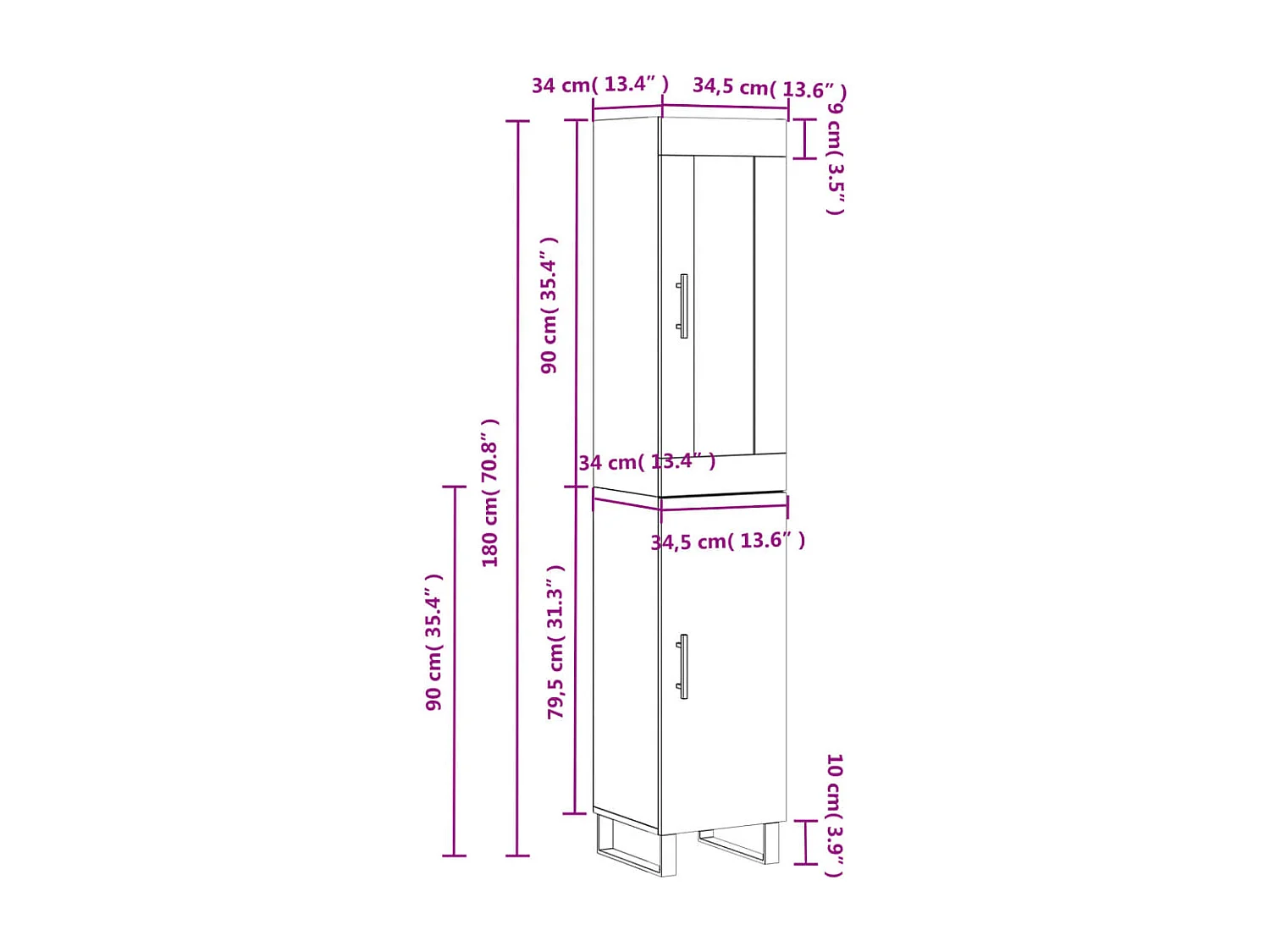 Buffet haut Gris béton 34,5x34x180 cm Bois d'ingénierie