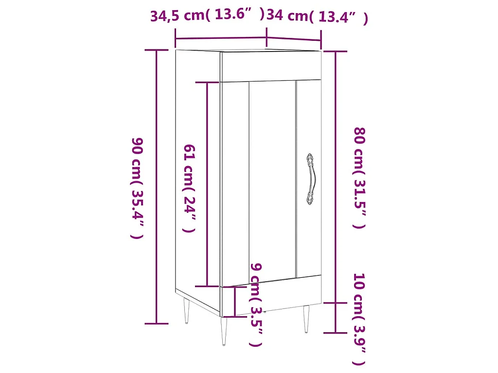 Dressoir 34,5x34x90 cm bewerkt hout bruin eikenkleur