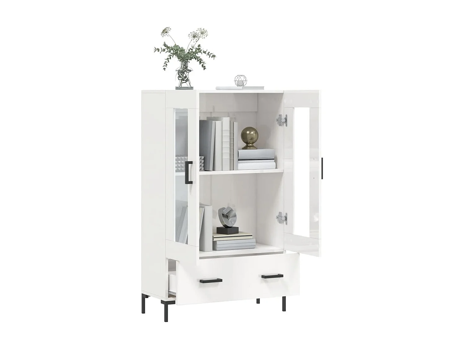 Buffet haut blanc brillant 69,5x31x115 cm bois d'ingénierie