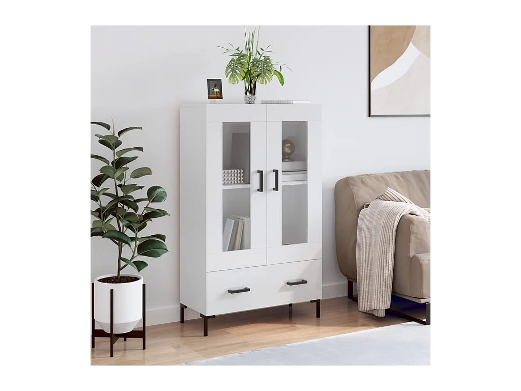 Buffet haut blanc brillant 69,5x31x115 cm bois d'ingénierie